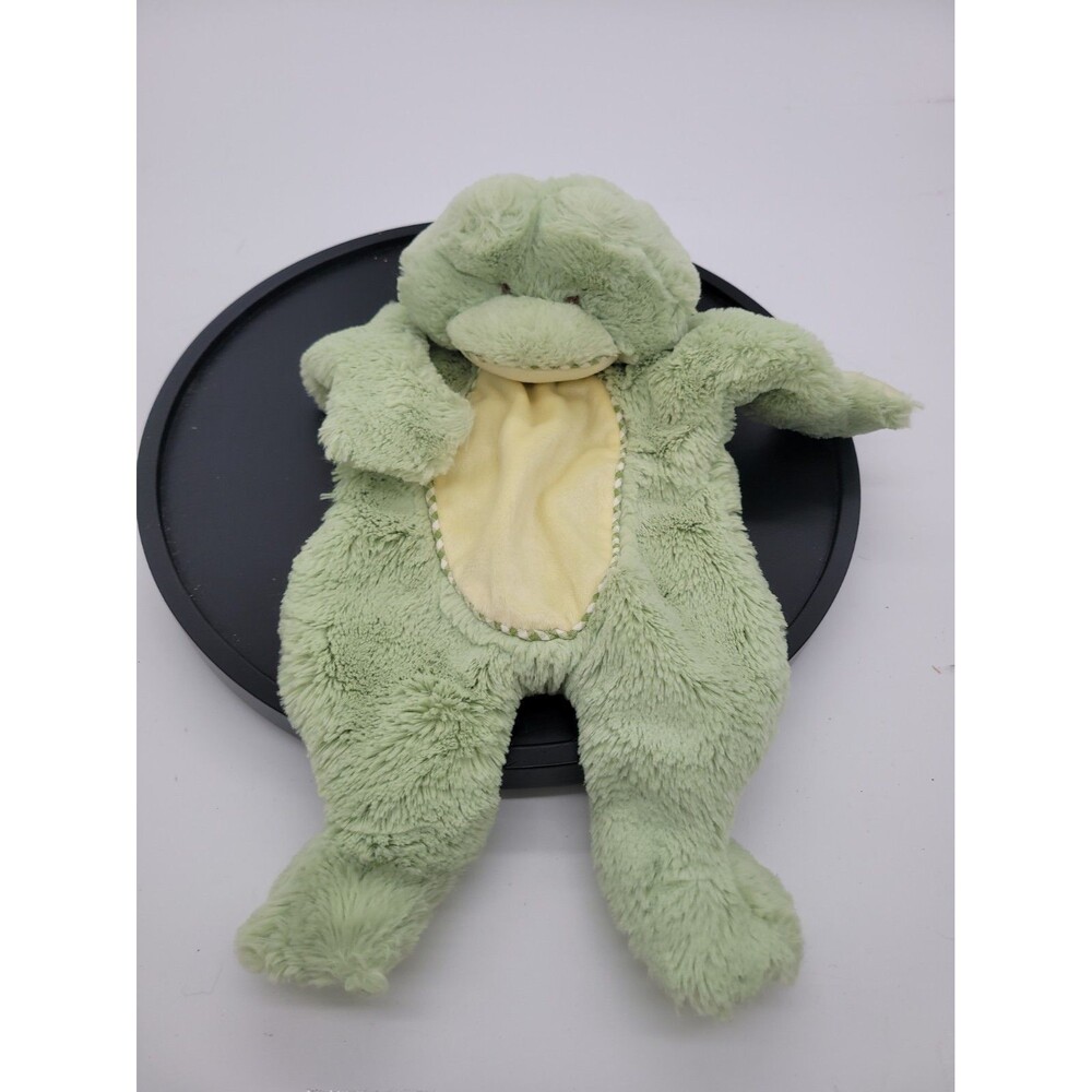 Douglas Cuddle Toys Sleeping Frog Lovey Blanket Green/Yellow Satin Feet